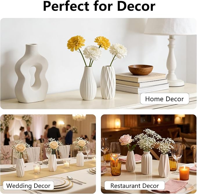 BEAHOT Ceramic Bud Vases Set of 16 - Matte White Mini Ceramic Bud Vases Collection: Non-Repeating Modern Boho Centerpiece - Small Unglazed Jars for for Weddings, Home, Shelf Decor