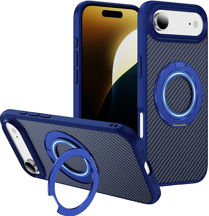 Mag-Stand Carbon Fiber Case for iPhone 17 Air, 360° Rotate Magnetic Stand, Compatible with MagSafe, 15FT Military Protection, Slim Shockproof Magnetic Kickstand Mag Phone Case for Men Women