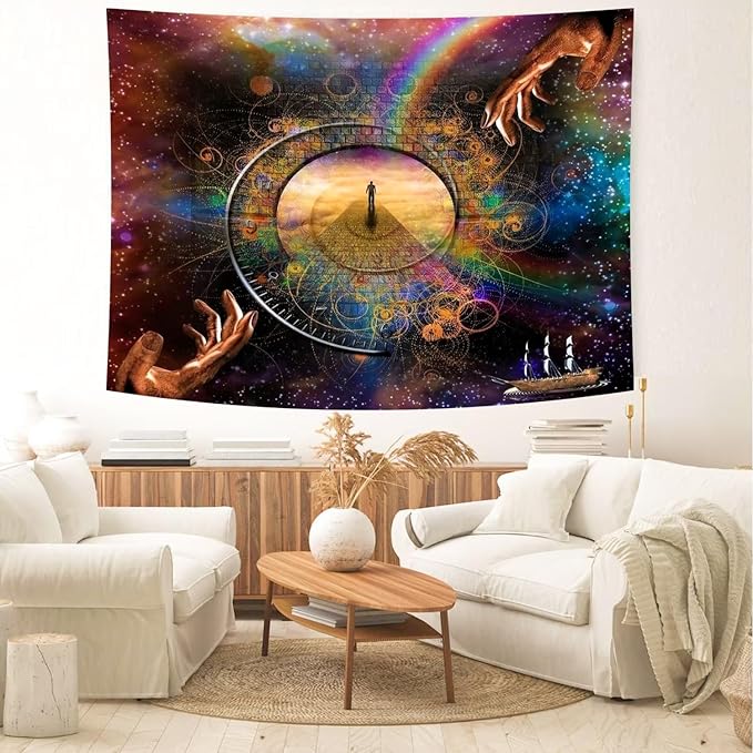 Delur Clock Time Travel Tapestry Galaxy Universe Starry Sky Wall Hanging Tapestry Milky Way Outer Space Abstract Psychedelic Nebula Headboard for Bedroom Living Room Home Decor (51.2" x 59.1")