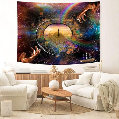 Delur Clock Time Travel Tapestry Galaxy Universe Starry Sky Wall Hanging Tapestry Milky Way Outer Space Abstract Psychedelic Nebula Headboard for Bedroom Living Room Home Decor (59.1" x 78.7")