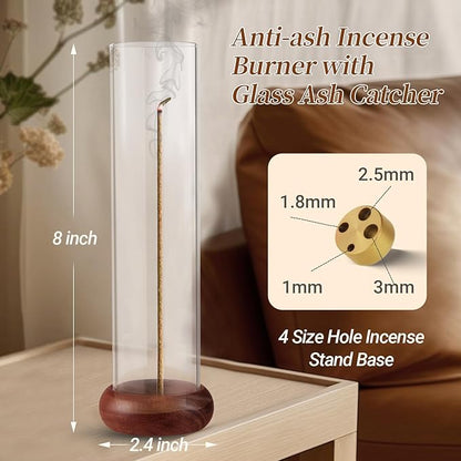 Incense Holder,Walnut Wooden Incense Stick Holder with Detachable Glass Ash Catcher,Incense Bunner for Stick for Meditation Yoga Spa Gift