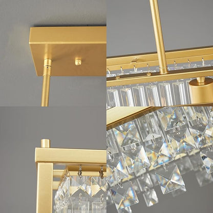 LMQNINE Modern Rectangle Chandelier for Dining Room, Gold Crystal Chandelier Linear Light Fixture, Farmhouse Chandeliers for Kitchen Island, Bar Table, L30.7'' x W9.84'' x H8.66''