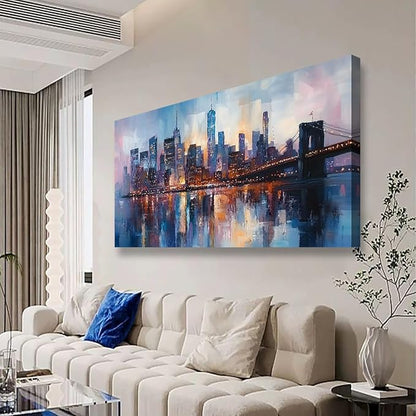 Abstraction Pictures Canvas Wall Art for Living room Office Bedroom Wall Decor,City Wall Art Print Paintings Modern Blue Great bridge Artwork Waterproof Ready to Hang-20x40inch