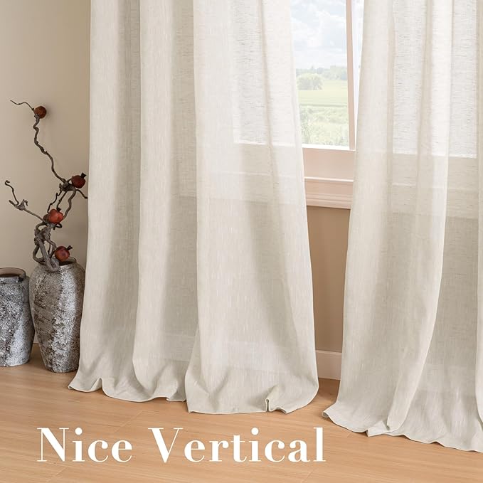 H.VERSAILTEX Linen Curtains Nickel Grommet Natural Linen Semi-Sheer Curtains 2 Panels Privacy Added Premium Soft Rich Material Drapes for Bedroom/Living Room - 52x54 - Inch - Ivory