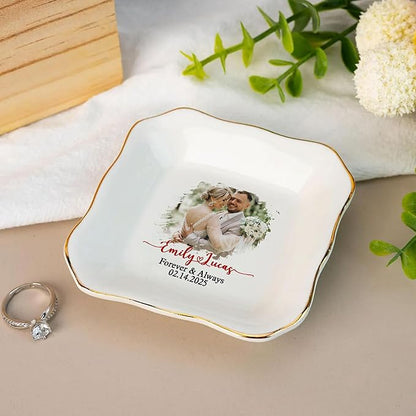 Personalized Photo Wedding Ring Dish Gifts for Couples, Married Jewelry Tray Ring Holder, Wedding Gifts for Women Newlywed Future Bride To be, Anniversary Engaged Gift for Mr Mrs Wife Husband