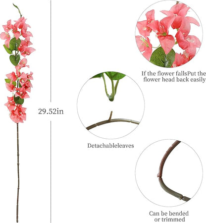 10PCS Bougainvillea Artificial Flowers 30" Silk Fake Bougainvillea Branches Faux Flowers Vines for Home，Garden，Wedding，Party，Indoor and Outdoor，Floral Arrangement and DIY Decor（Pink）