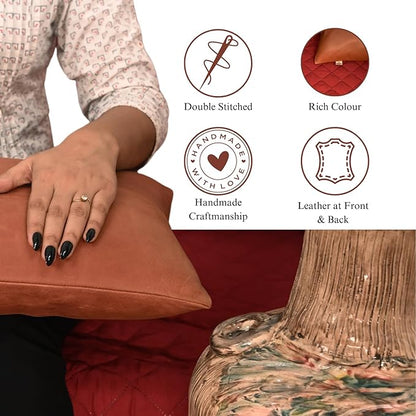 100% Lambskin Leather Pillow Cover - Sofa Cushion Case - Decorative Throw Covers for Living Room & Bedroom, 10X18 Inch - Light Brown Crunch Plain Pack of 2
