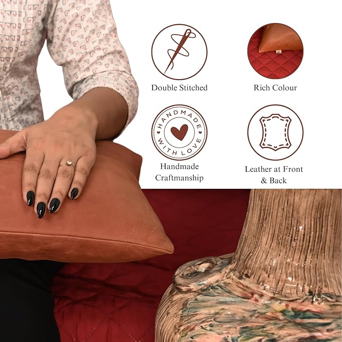100% Lambskin Leather Pillow Cover - Sofa Cushion Case - Decorative Throw Covers for Living Room & Bedroom, 22X30 Inch - Light Brown Crunch Plain Pack of 1