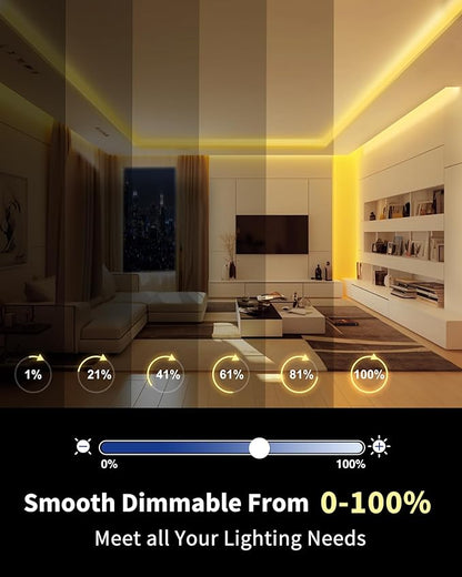 GOOVER COB LED Strip Lights 16.4ft, 3000K Warm White DC 12V Dimmable Tape Light, Ra 95+,150+LM/FT, 98 LEDs/ft, 2.2W/ft, 1600 LEDs, UL Listed for Cabinets,Bedroom(Power Supply Sold Separately)
