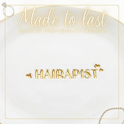 InnoBeta Hair Stylist Gifts, Hairdresser Gifts for Women, Ceramic Jewelry Tray, Decorative Trinket Dish for Rings Earrings Necklaces Bracelet Watch Keys, 4.75", White Surface Gold