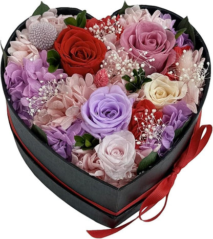 Preserved Roses Heart Shape Box Valentines Day Gifts for Her Mothers Day Forever Flowers (Multicolor-red, One Size)