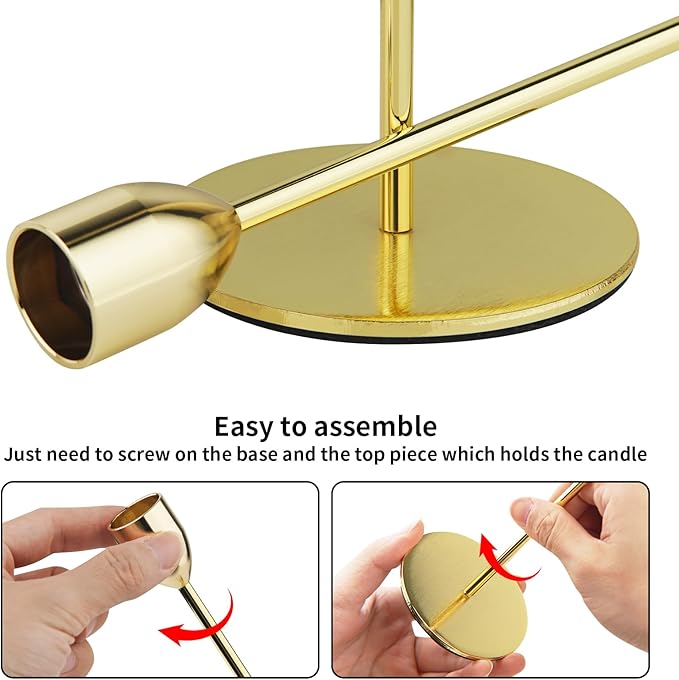 Ohtomber Gold Taper Candle Holder - 6PCS Candlestick Holders, Candlesticks Centerpiece Wedding Table Decor, Fit Pillar 3/4" Thick Tapered & Led Candles