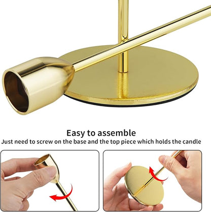 Ohtomber Gold Taper Candle Holder - 6PCS Candlestick Holders, Candlesticks Centerpiece Wedding Table Decor, Fit Pillar 3/4" Thick Tapered & Led Candles