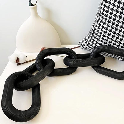 Decor Wood Knot, Home Shelf Decor, Wood Chain 3 Link Decor, Hand Carved Home Decorations for Living Room, Farmhouse Coffee Table Decor (5-Ring Black)