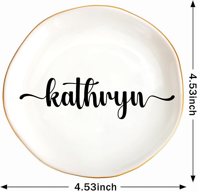 JoycuFF Kathryn Personalized Name Ceramic Jewelry Tray, Mothers Day Christmas Anniversary Engagement Birthday Gifts for Women Couples, Trinket Dish for Rings Earrings Necklaces Bracelets Keys