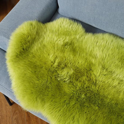 LLB Genuine Sheepskin Area Rug Wool Rug Fur Carpet Fluffy Shaggy Fur Rug for Living Room Kids Bedroom Real Sheepskin Throw Rugs Sofa Mat Chair Seat Covers (Pea Green, 2 x 6 ft Sheepskin)