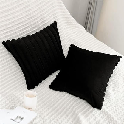 2 Pack 16x16 Pillow Cover Velvet Pillow Covers, Faux Fur Square Throw Pillow Covers for Living Room Decorations Throw Pillow Case, Throw Pillow Cover Cushion Cover for Home Sofa Bedroom Car, Black