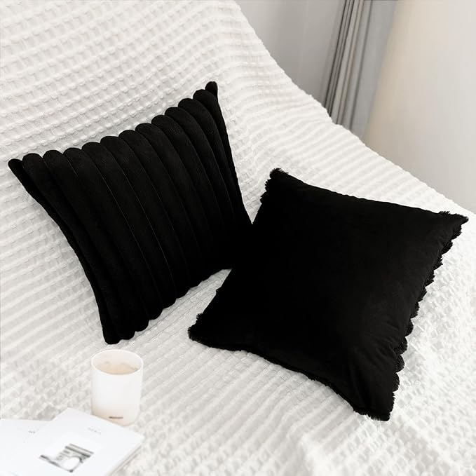 1 Pack 20x20 Pillow Cover Velvet Pillow Covers, Faux Fur Square Throw Pillow Covers for Living Room Decorations Throw Pillow Case, Throw Pillow Cover Cushion Cover for Home Sofa Bedroom Car, Black
