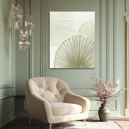 MLART99 Abstract Shell Wall Art Coastal Canvas Painting Beige and Green Nature Artwork Large 32x40 Modern Beach Wall Decor for Living Room Bedroom Dining Room