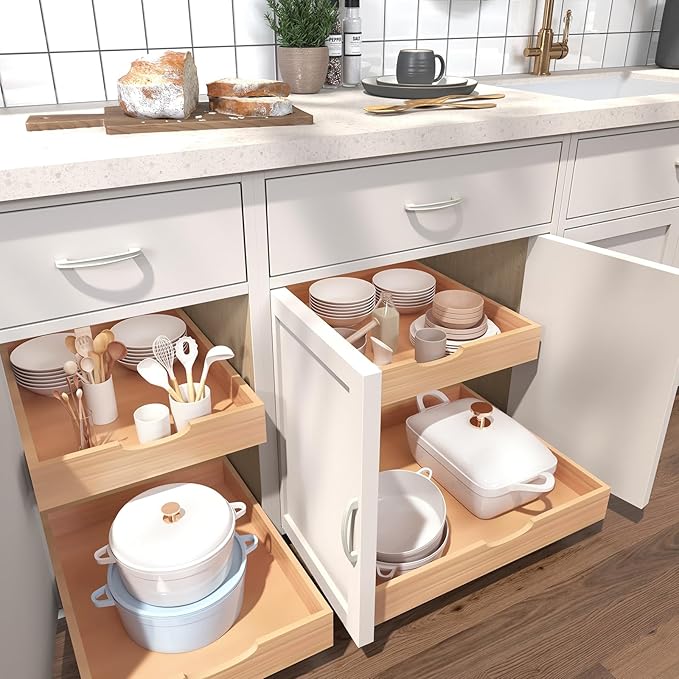 Fully Assembled Pull Out Cabinet Drawer, Wood Pull Out Cabinet Organizer, Soft Close Slide Out Pull Out Drawers for Kitchen Cabinets, Fast and Easy DIY Installation, 18”W x 21”D