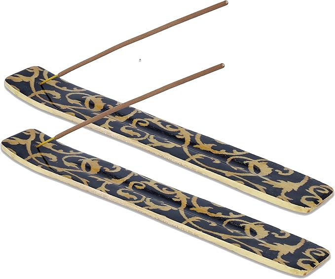 Yajna Traditional-Handmade-Burner Wooden-Incense-Stick-Strip-Holder Ash-Catcher-Stand for-Aromatherapy-Meditation-Yoga (Beautiful Mind) 10 Inches, Pack of 2
