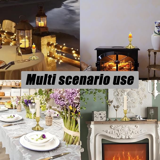 2 Pcs Gold Taper Candle Holders 2.8 Inch Vintage Short Skinny Metal Candlestick Holders for Table Centerpieces