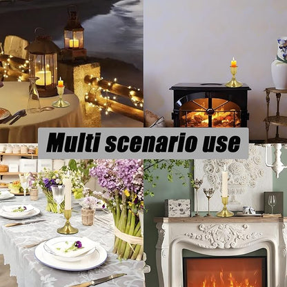 2 Pcs Gold Taper Candle Holders 2.8 Inch Vintage Short Skinny Metal Candlestick Holders for Table Centerpieces