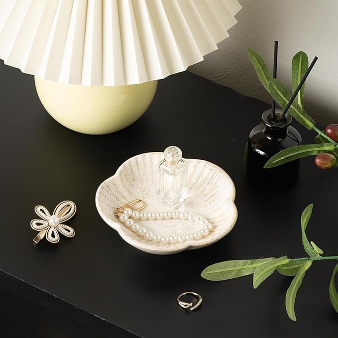 Flower Shape Ring Tray, Key Bowl, Ceramic Trinket Tray Decorative Jewelry Dish for Rings Necklace Earring Key Watch, Home Decoration for Friend Sister Mom