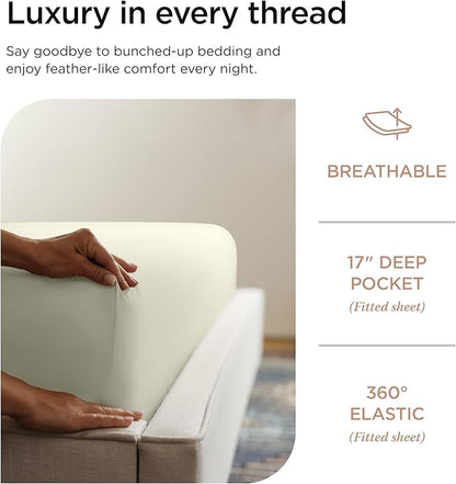 Threadmill 100% Supima Cotton Sheets, 1200 Thread Count Cotton for Cal King Size Bed, 4 Pc Ivory Cal King Bed Sheets Set, 5-Star Hotel Quality with Elasticized Deep Pocket King Sheets