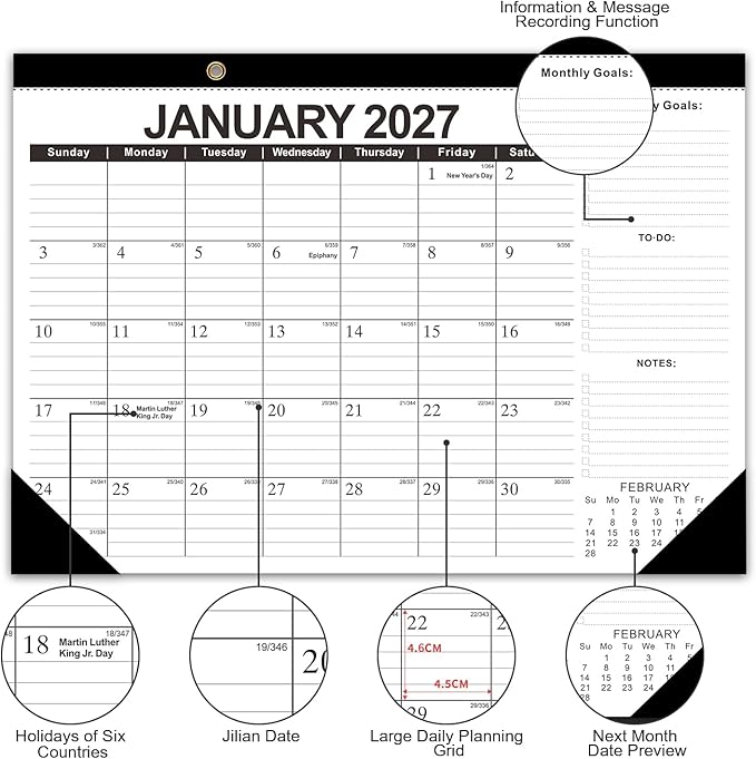 Kyweel 2026-2027 Desk Calendar, 18 Month Desk Calendar/Wall Calendar Combo, 17" x 12", Jan 2026-June 2027, Highlight Holidays, Planning Calendar, Thick Paper