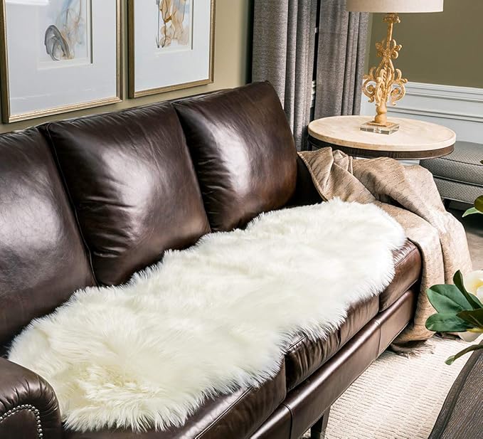 SERISSA Ultra Soft Fluffy Rug White Faux Sheepskin Fur Area Rug Shaggy Couch Cover Seat Cushion Furry Carpet Beside Rugs for Bedroom Floor Sofa Living Room Runner 2x6 Feet White