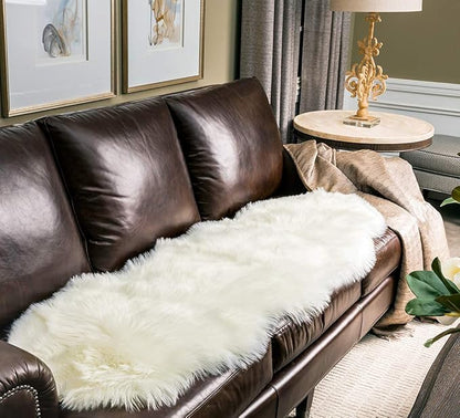 SERISSA Ultra Soft Fluffy Rug White Faux Sheepskin Fur Area Rug Shaggy Couch Cover Seat Cushion Furry Carpet Beside Rugs for Bedroom Floor Sofa Living Room Runner 2x6 Feet White