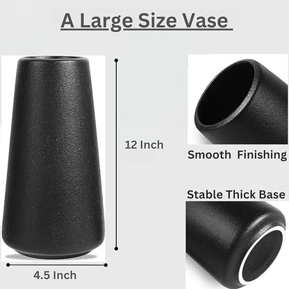 12 Inch Tall Premium Quality Ceramic Vase | Flower Vase for Home Decor | Farmhouse Decor, Desk Decor, Modern Decor, Aesthetic Room Decor, White Vase for Bohemian Decor, Pampas Vase, Black