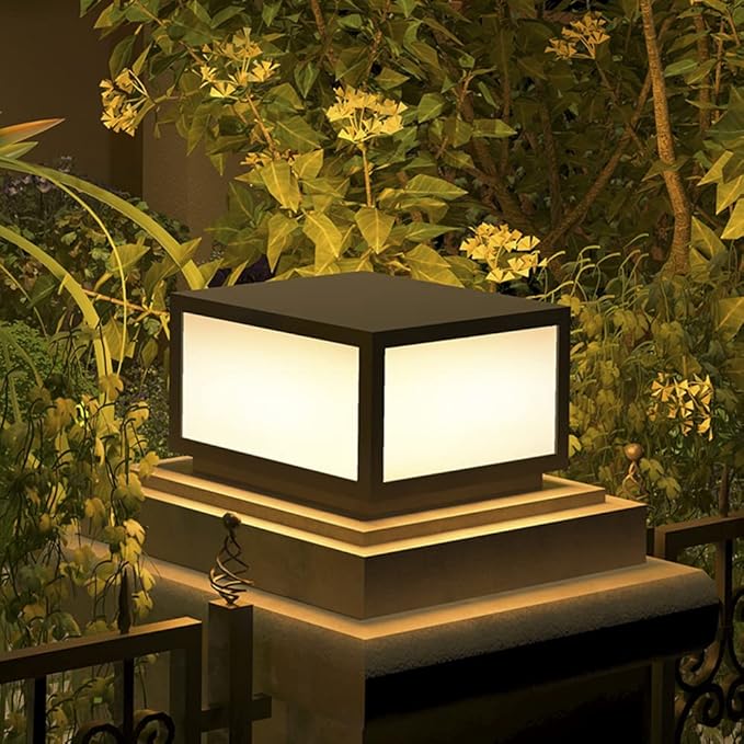 Pillar Lamp Post Light, Fence Deck Cap Light Lantern Column Lamp for Flat Surface Patio Garden Decoration with IP55 Waterproof E26 LED Bulb (Electric Powered)