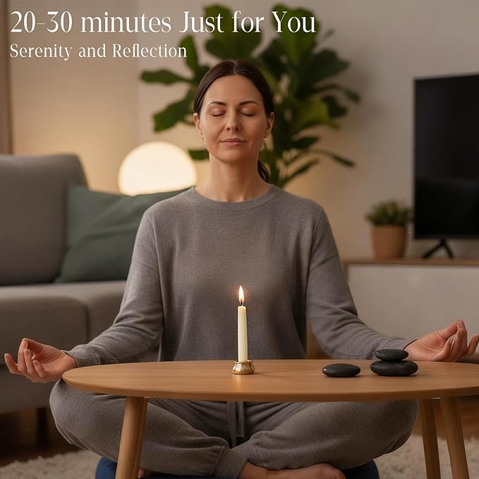 40Pcs 30 Minute Meditation Candles, White Mini Beeswax Taper Candles with Brass Candle Holders, Dripless Prayer Candles Gift for Yoga Relaxation (40, White)
