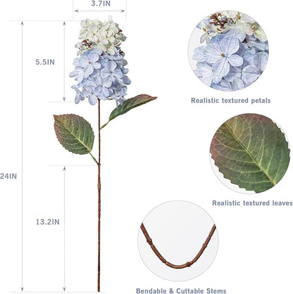 Hydrangea Artificial Flowers,Fall Hydrangeas Artificial Flowers,Blue Fake Fall Dried Hydrangea Flowers Decoration,Faux Silk Flower with Stems Winter Decor(Blue 24" 8pcs) Without Vase