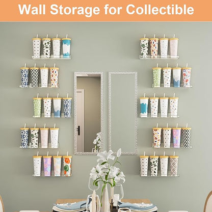 upsimples 12 Pack Acrylic Shelves Wall Organizer and Storage, 15" Display Shelf for Figure, Toy Cars, Perfume, Kids Bookshelf for Bedroom, Nursery, Craft Room, Clear