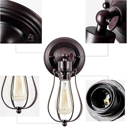 LULING Industrial Wall Sconce Vintage Lighting Adjustable Lamp Rustic Wire Metal Cage Wall Light Shade Edison Style Antique Fixture Porch Mirror (No Bulb) (Bronze Color) (Rust)