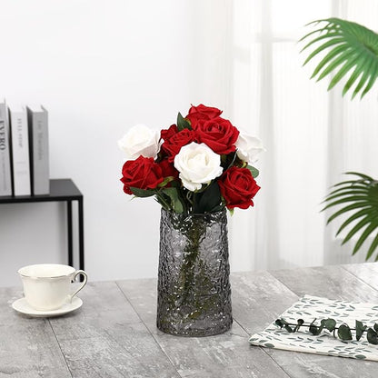Black Glass Vase, Flower Vases for Bouquet, Modern Glass Vase for Flowers, Large Vases for Living Room, Bedroom, Kitchen, Office, Wedding, Dining Table, 8 Inches