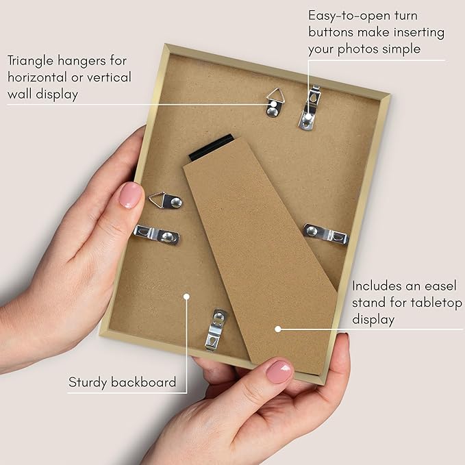 Americanflat 6x8 Picture Frame with Shatter-Resistant Glass - Use as 4x6 Frame with Mat or Display 6x8 Photo Without Mat - Streamline Collection - Picture Frames for Tabletop and Wall - Gold