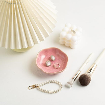 Ceramic Ring Dish Flower Jewelry Holder Dish Cute Jewelry Dish Tray Trinket Dish Small Decorative Tray Key Bowl Room Decor Aesthetic for Mom Best Friend Sister (pink)