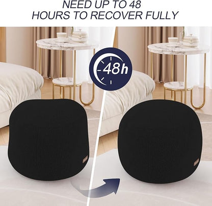MeMoreCool Stuffed Round Pouf Ottoman Foot Rest, Floor Pouf Foot Stool with Soft Foam Chunk Filling, Small Round Ottoman Footstool Circle Footrest for Living Room, Black