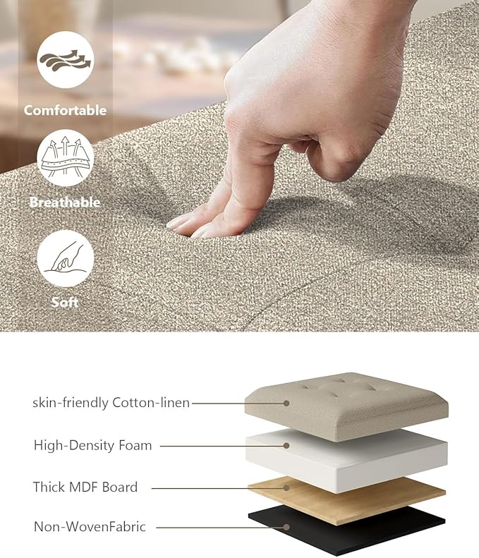 Folding Storage Ottoman Bench, Multi-Functional Ottoman Foot Rest, End of Bed Bench, Storage Chest for Living Room, Bedroom, Hallway, Entryway, Holds Up to 300 lbs (Beige, 15 Inches)