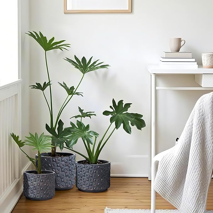 Yundu Concrete Planter Set of 3, 14.5 & 12.6 & 10.2 inch Flower pots. Modern planters for Outdoor Plants with Drain Hole Suitable for Home, Office and Other Indoor and Outdoor décor