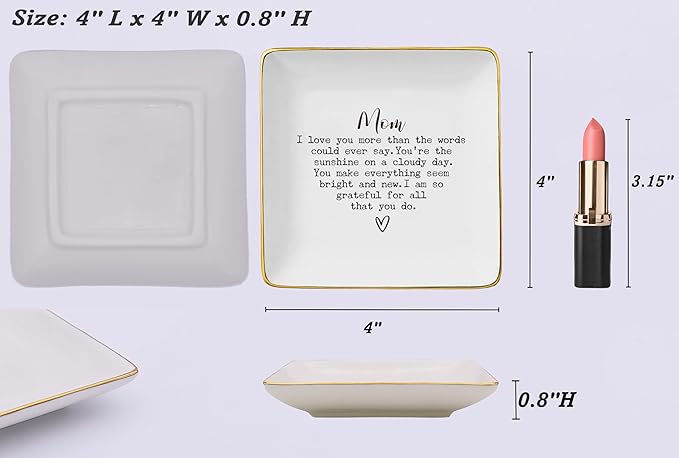 Mother's Day,Birthday Wedding Christmas Gifts for Mother-Thank You Gifts for Mom New Mommy,Mother-in-Law,Bonus Mom,Mama Appreciation Present-Ceramic Jewelry Tray Trinket Holder Ring Dish