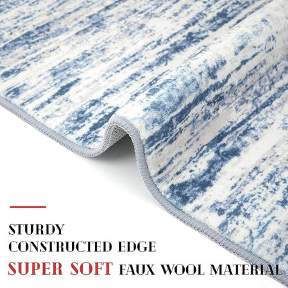 Modern Abstract Runner Rug 2x6, Blue White Washable Kitchen Runner Non-Slip Soft Hallway Rug Runner Thin Print Faux Wool Carpet for Entryway Bedroom Laundry Room Indoor Home Decor