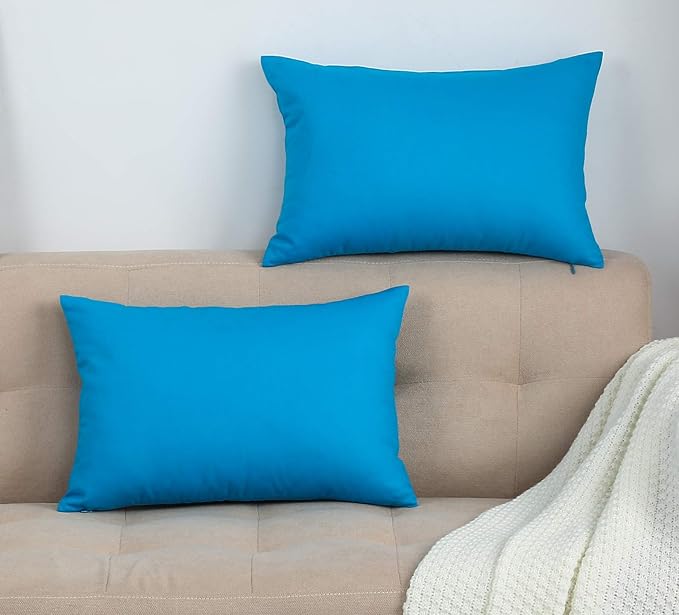 TangDepot Handmade Decorative Solid 100% Cotton Canvas Throw Pillow Covers/Pillow Shams, (12" x20" , Pacific Blue, 1 Count (Pack of 1))