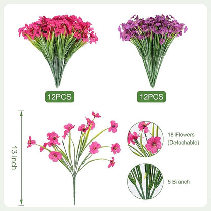 Artificial Flowers for Outdoor Faux Plants for Spring Summer Decoration, UV Resistant Realistic Silk Plastic Fake Flowers Garden Porch Patio Balcony Yard Front Home Decor, 24 Bundles