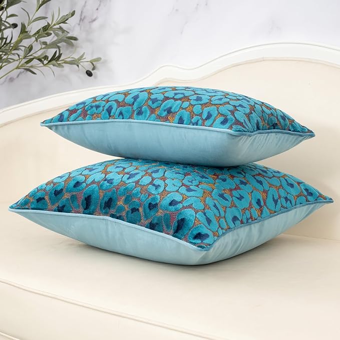 Alerfa Blue Floral Throw Pillow Cover 12 x 20 Inch Cut Velvet Rectange Luxury Decorative Lumbar Pillow Cover for Couch Living Room Bedroom
