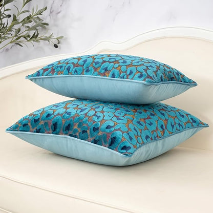Alerfa Blue Floral Throw Pillow Cover 12 x 20 Inch Cut Velvet Rectange Luxury Decorative Lumbar Pillow Cover for Couch Living Room Bedroom